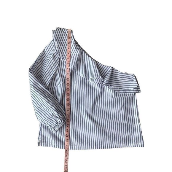 J. Crew Blue & White Striped One-shoulder Ruffled Blouse - Picture 8 of 9